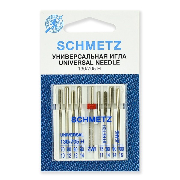 Иглы SCHMETZ 130/705H №70, 80(2), 90; 75(S), 90(S); 90(J), 100(J); 80/2.0, комбинированные (9 шт/уп)0